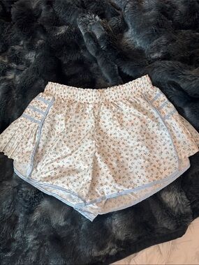 Women’s Light Blue Floral Athletic Shorts with Elastic Waist